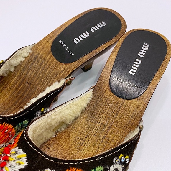 Miu Miu Wood Embroidered Clogs - 36 - Picture 11 of 11
